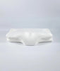 Front view of the white CozyRest pillow showing its raised butterfly wings and the dip in the middle for the head